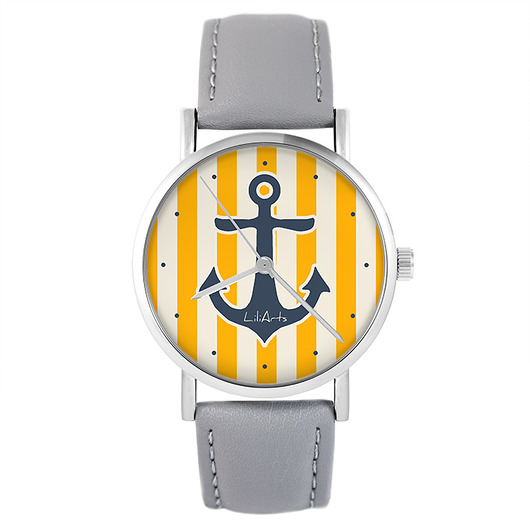 zegarki damskie Zegarek - Kotwica żółta - skóra, szary