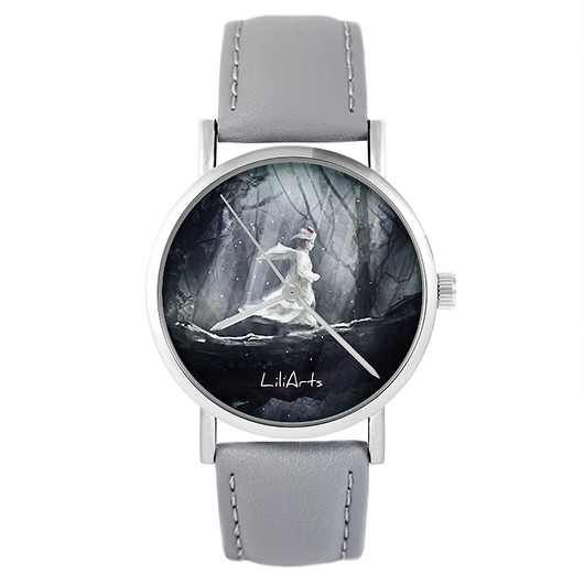 zegarki damskie Zegarek - Magiczny las - skóra, szary