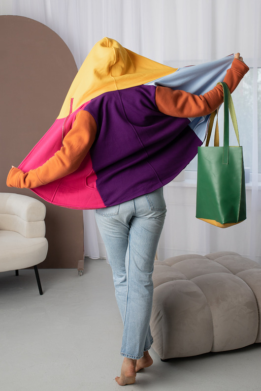 bluza z kapturem damska Kolorowa bluza , asymetryczna bluza bawełniana