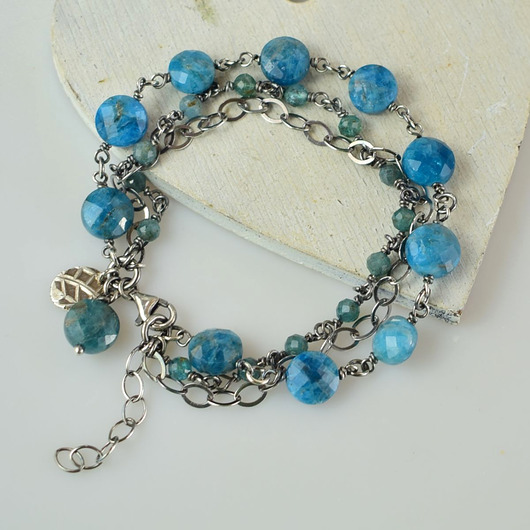 bransoletki z kamieni naturalnych Apatyt w srebrze - bransoletka