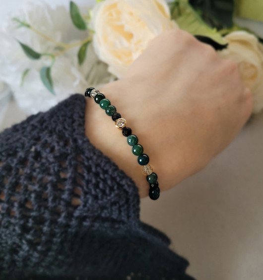 bransoletki z kamieni naturalnych OCHRONA i OBFITOŚĆ- delikatna bransoletka z Turmalinem i Cytrynem