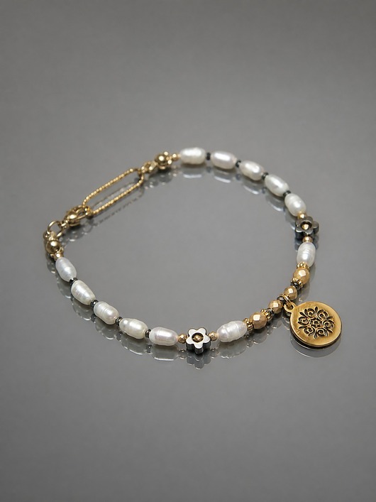 bransoletki z kamieni naturalnych Pearls /white/ perły naturalne vol. 10 - bransoletka