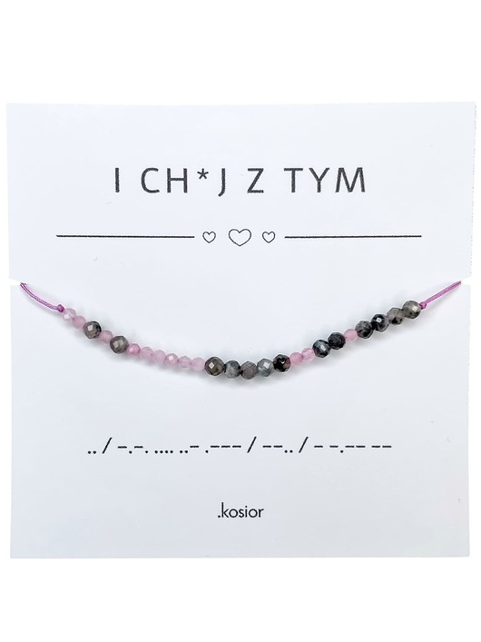 bransoletki na sznurku Bransoletka z alfabetem Morse Labradoryt, Kwarc różowy