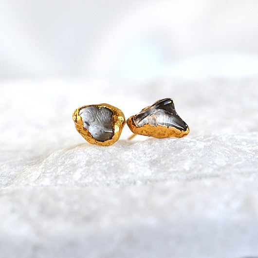 kolczyki pozłacane Kolczyki Sztyfty Kwarc Dymny