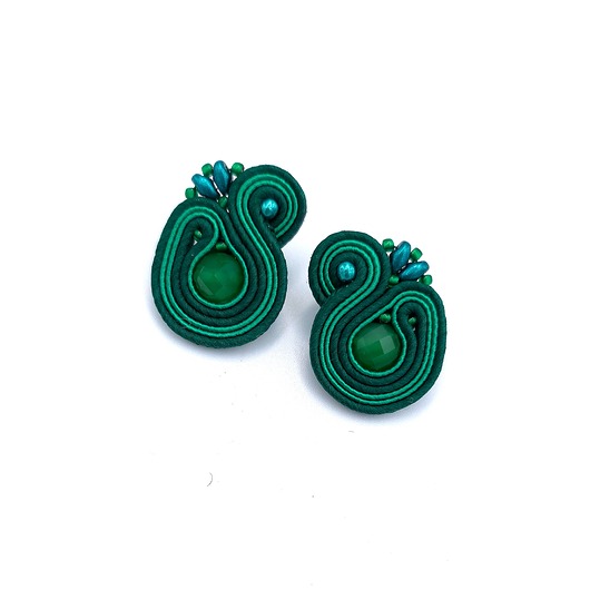 kolczyki soutache Largo kolczyki sztyfty sutasz z agatem zielone małe lekkie