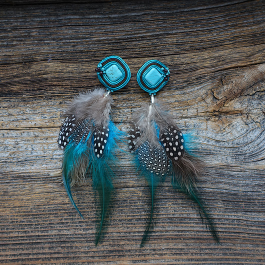 kolczyki soutache Kolczyki soutache z piórkami