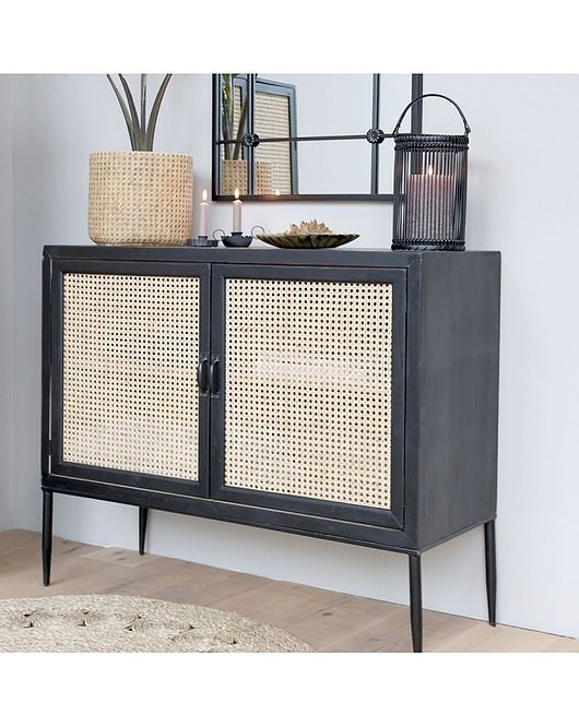 komody Szafa Drewniana Komoda z Rattanowymi Drzwiami