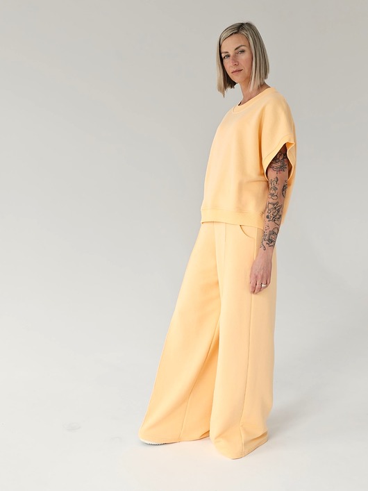 komplety damskie Komplet oversized bezrękawnik i szerokie spodnie peach