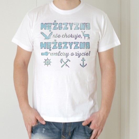 Mężczyzna nie choruje Męska biała ONE MUG A DAY