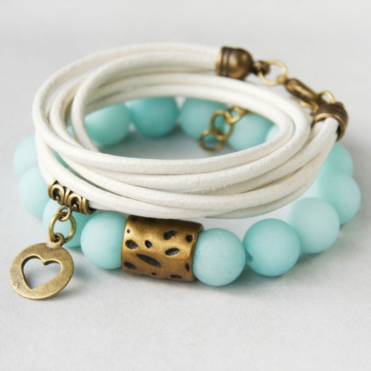 KOMPLET bransoletek :: vintage mint & white II kaktusia