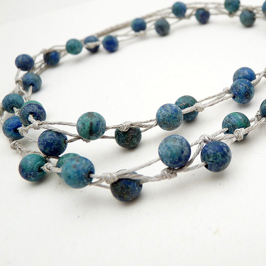 naszyjniki - inne Chryzokola lniany naszyjnik bez metalu