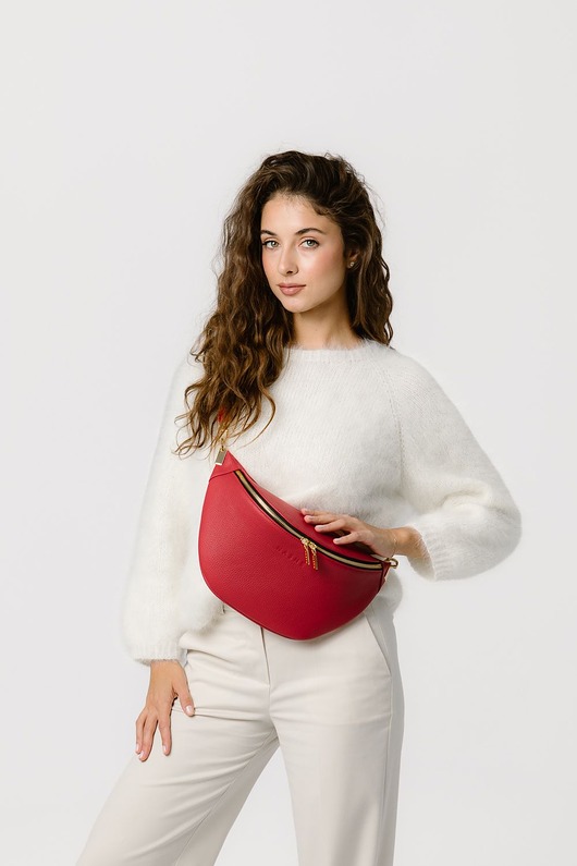 saszetka nerka Beani bag maxi - skórzana nerka - czerwona