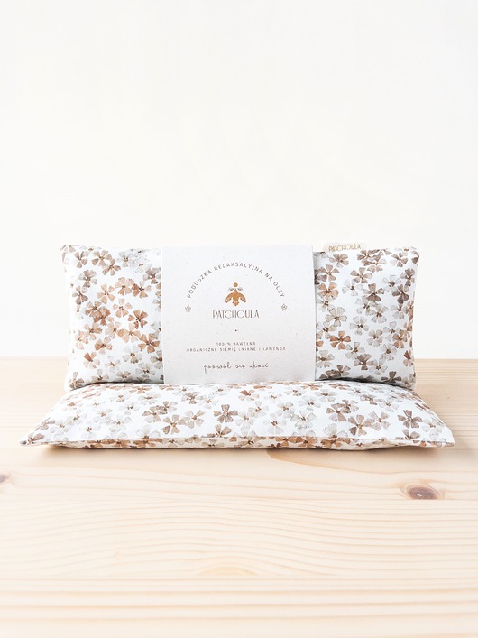 opaski na oczy Poduszka relaksacyjna na oczy z ekologicznymi nasionami lnu i kwiatami lawendy.