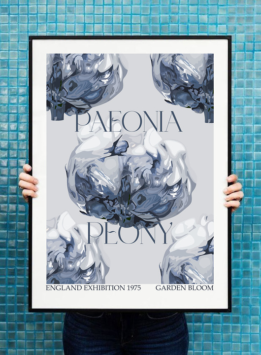 plakaty Plakat  Peonie vintage blue