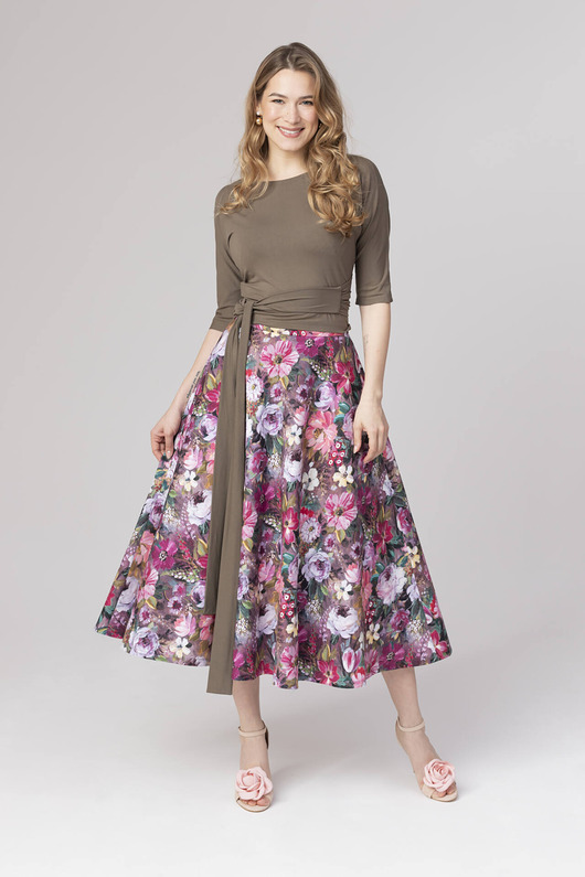 spódnice midi Spódnica rozkloszowana w malowane kwiaty