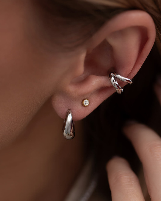 kolczyki pozłacane Srebrna modna nausznica o nieregularnym kształcie Panama