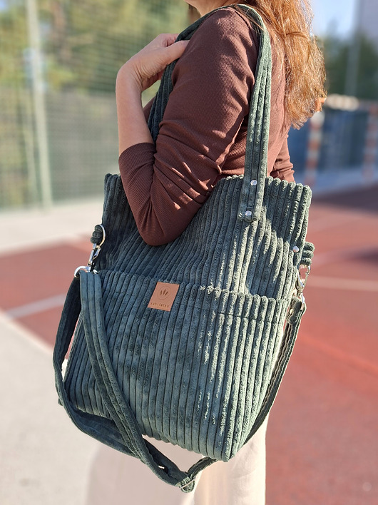 torby na ramię Sztruksowa torebka z kieszeniami Zielona