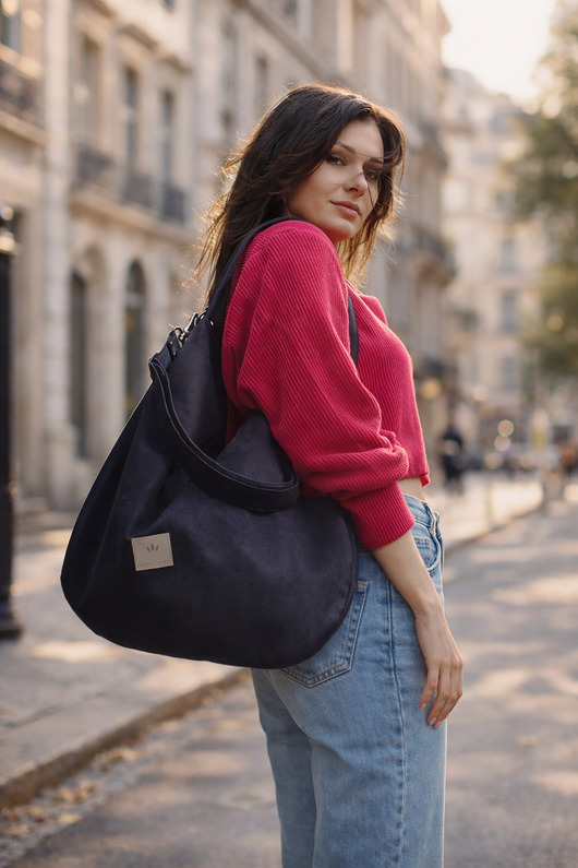 torby na ramię Zamszowa duża torba worek Czarna