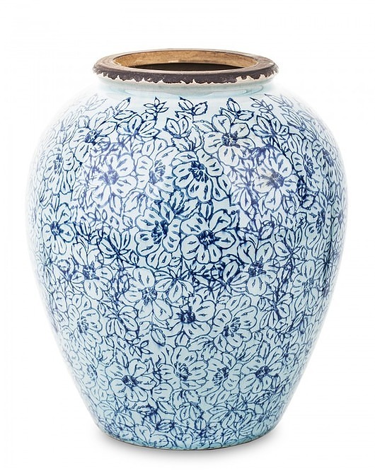 wazony Wazon Ceramiczny Biały Blue Flowers