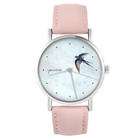 zegarki damskie Zegarek - Jaskółka - skóra, pudrowy róż