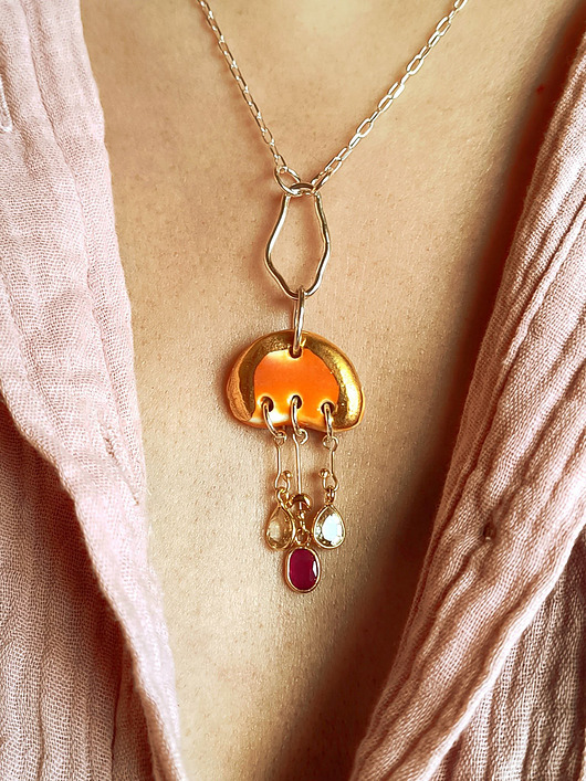 złote naszyjniki Naszyjnik ceramiczny Chmurka , srebro pozłacane, Kolekcja Parian