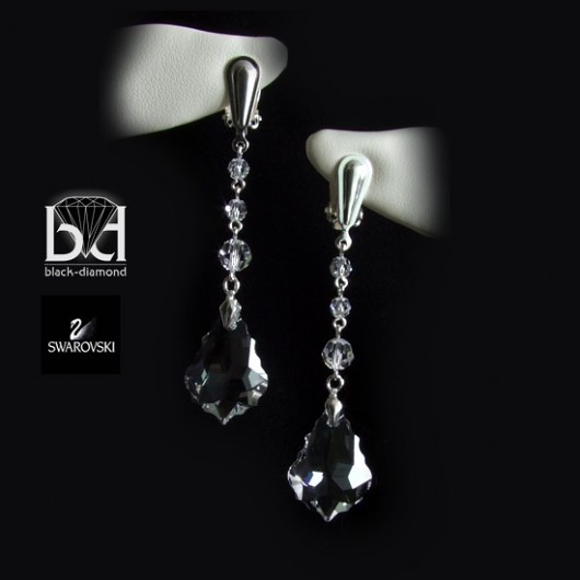 Ślubne Klipsy kryształ Swarovski Black Diamond