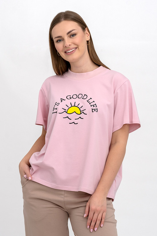 t-shirt damskie T-SHIRT DAMSKI   z nadrukiem ,, ITS A GOOD LIFE" RÓŻ