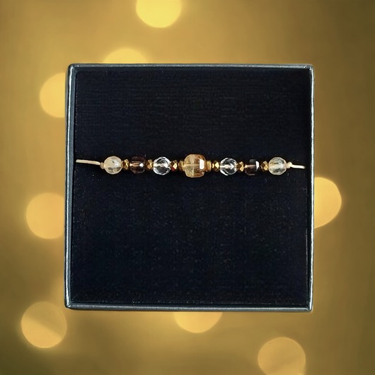 bransoletki z kamieni naturalnych DOBROBYT - amulet - cytryn, kwarc dymny, kryształ górski - PREMIUM