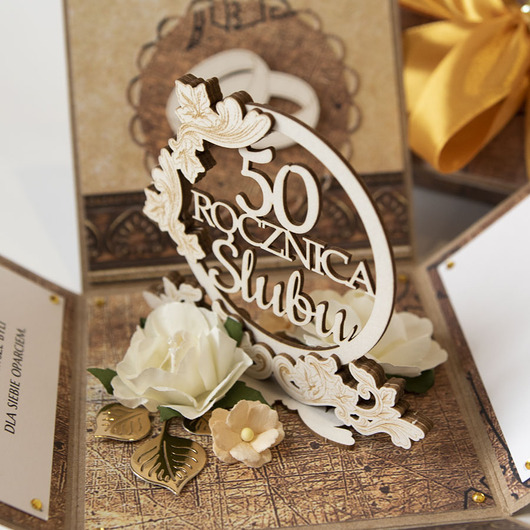 kartki scrapbooking 50 rocznica ślubu, złote gody, exploding box, kartka 3d