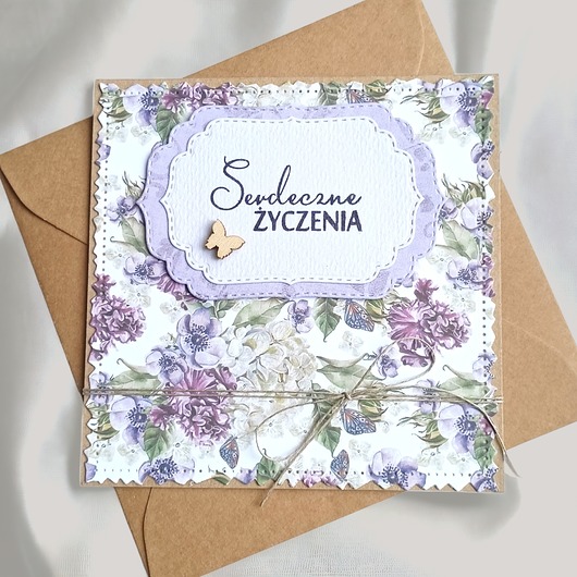 kartki scrapbooking Serdeczne życzenia : fiolet : uniwersalna kartka
