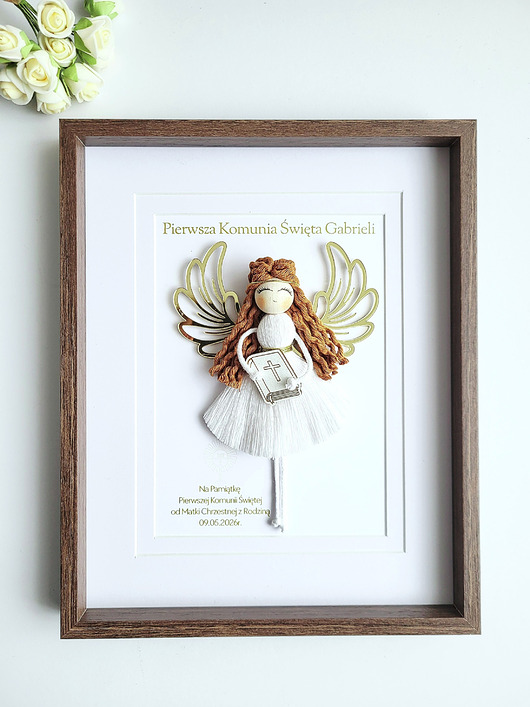 komunia - pozostałe Personalizowana Pamiątka I Komunii Świętej- Aniołek w  ramce.