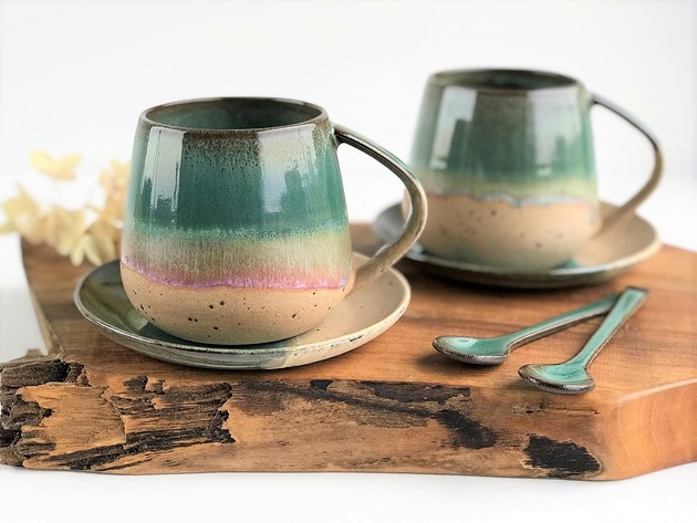 kubki Zestaw dla dwojga Kubek ceramiczny Duża filiżanka - Rajska plaża