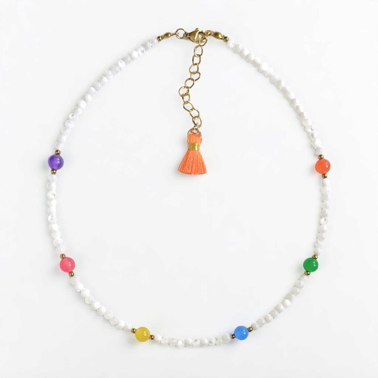 chokery Choker : muszla biała i kolorowy jadeit : summer collection
