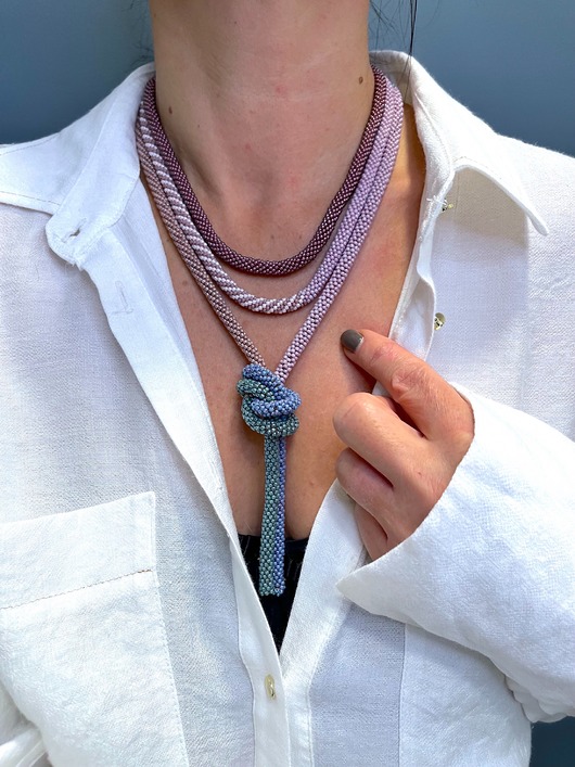 naszyjniki - inne Długi Naszyjnik ze Szklanych Koralików