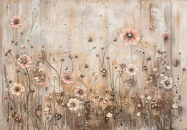 obrazy Obraz na płótnie - 100x70 cm Pastelowe kwiaty na bezowej łące (1-0511)