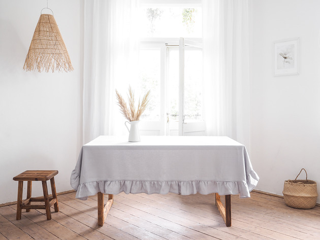 obrusy i serwetki Lniany obrus z falbanką  heavy linen LIGHT GRAY