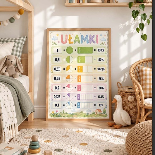 obrazy i plakaty do pokoju dziecięcego Plakat edukacyjny UŁAMKI dla chłopca