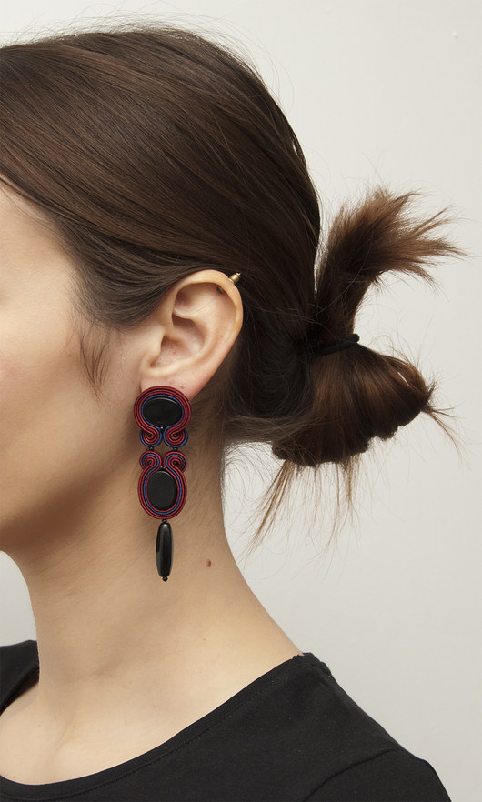 Kolczyki soutache - onyks, bordowe, współczesne maanuela