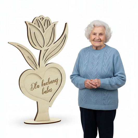figurki i rzeźby Tulipan Kwiatek dla Babci Drewniana Figurka na Podstawce na Dzień Babci