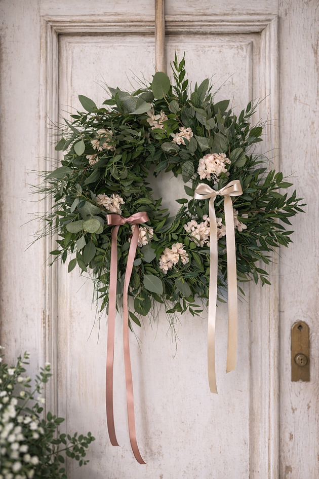 wianki Wianek zieleń ciętą i hortensja stabilizowana