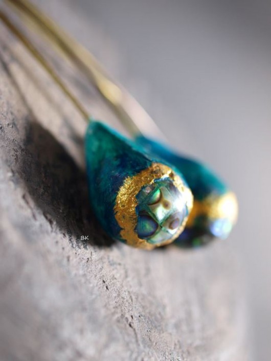 kolczyki wire wrapping balanus - muszla paua