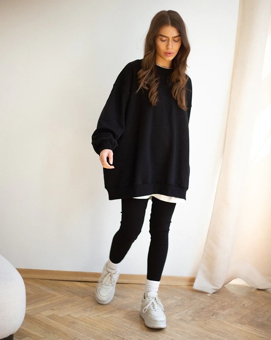 bluza bez kaptura damska CZARNA BLUZA BAWEŁNIANA CHEER long