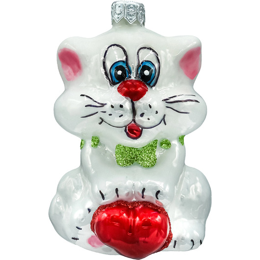 bombki Bombka choinkowa szklana: Kotek z sercem w muszce