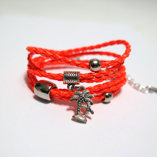 bransoletki - inne Bransoletka - Pomarańczowa, neonowa palma - owijana