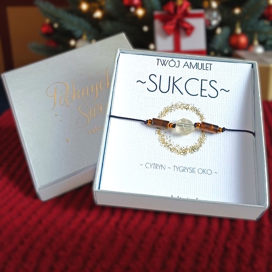 bransoletki z kamieni naturalnych Amulet - SUKCES - świąteczne pudełko - cytryn, tygrysie oko
