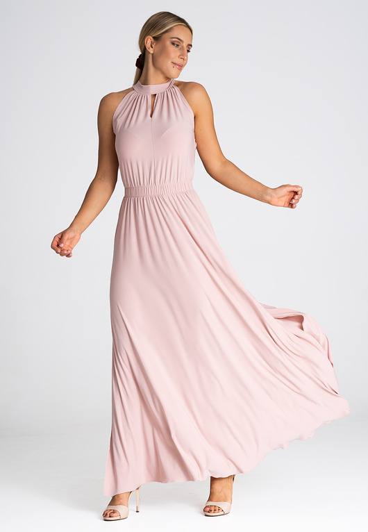 sukienki maxi damskie Elegancka rozkloszowana sukienka maxi halter bez rękawów na imprezę - M945
