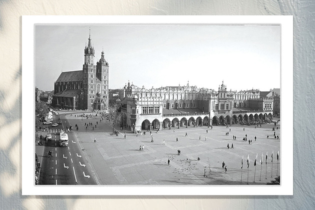 fotografia Fotografia z passe-partout; Rynek Główny w Krakowie