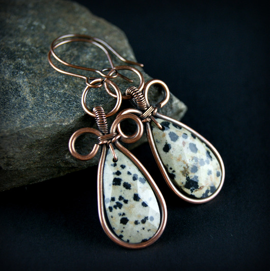 kolczyki wire wrapping Kolczyki wire wrapping z jaspisem dalmatyńskim