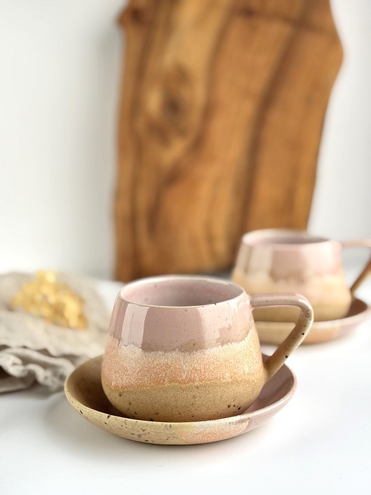 filiżanki Filiżanka Beczułka ręcznie robiona 250 ml - Różowe migdały