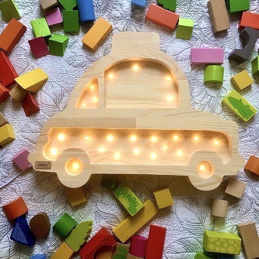 lampy do pokoju dziecka Lampka Drewniana Eko Samochód TAXI